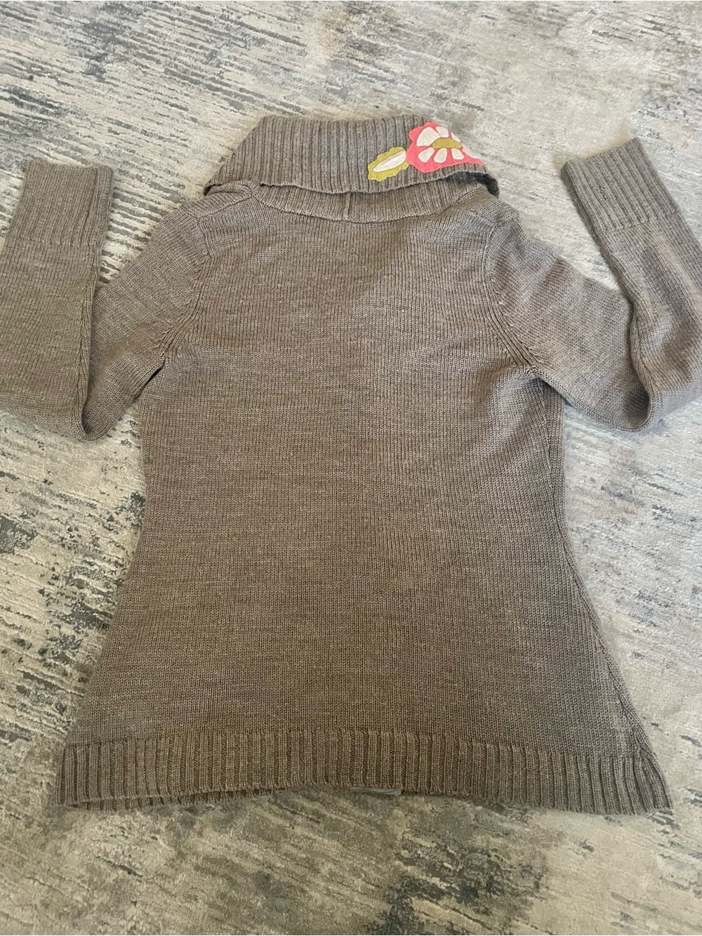 Vintage Anthropologie Charlie & Robin Shawl Collar Sweater with Flowers, Size L - Picture 2 of 11